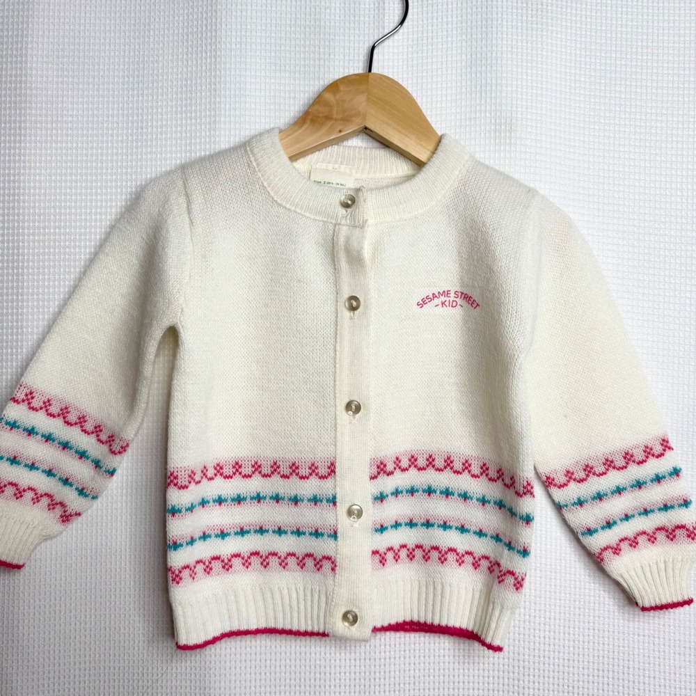 Vintage Sesame Street Kid JCPenney Cardigan Sweater Cream Fair Isle Size 2 USA